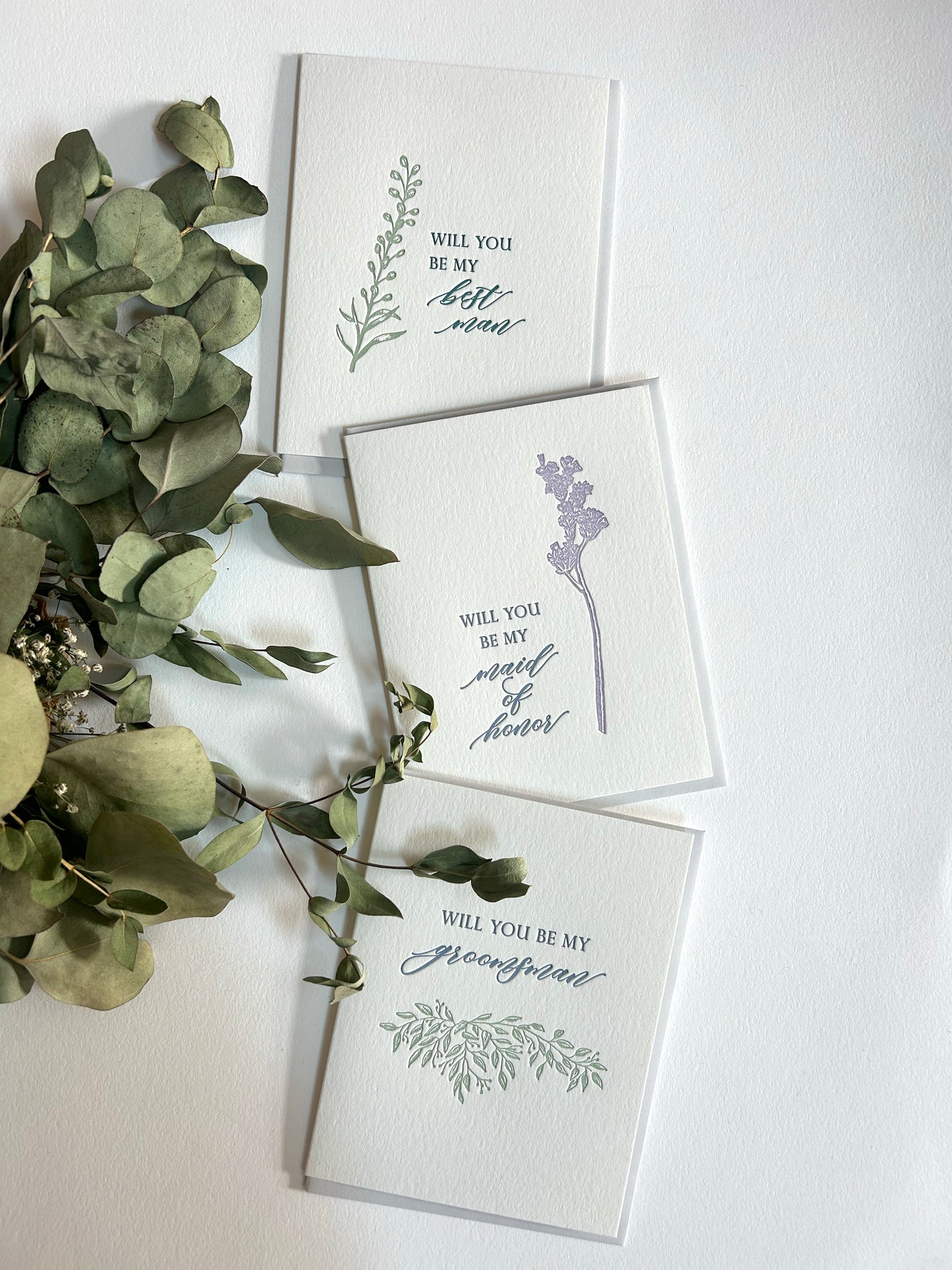 A variety of Rust Belt Love's wedding letterpress greeting cards with small florals.