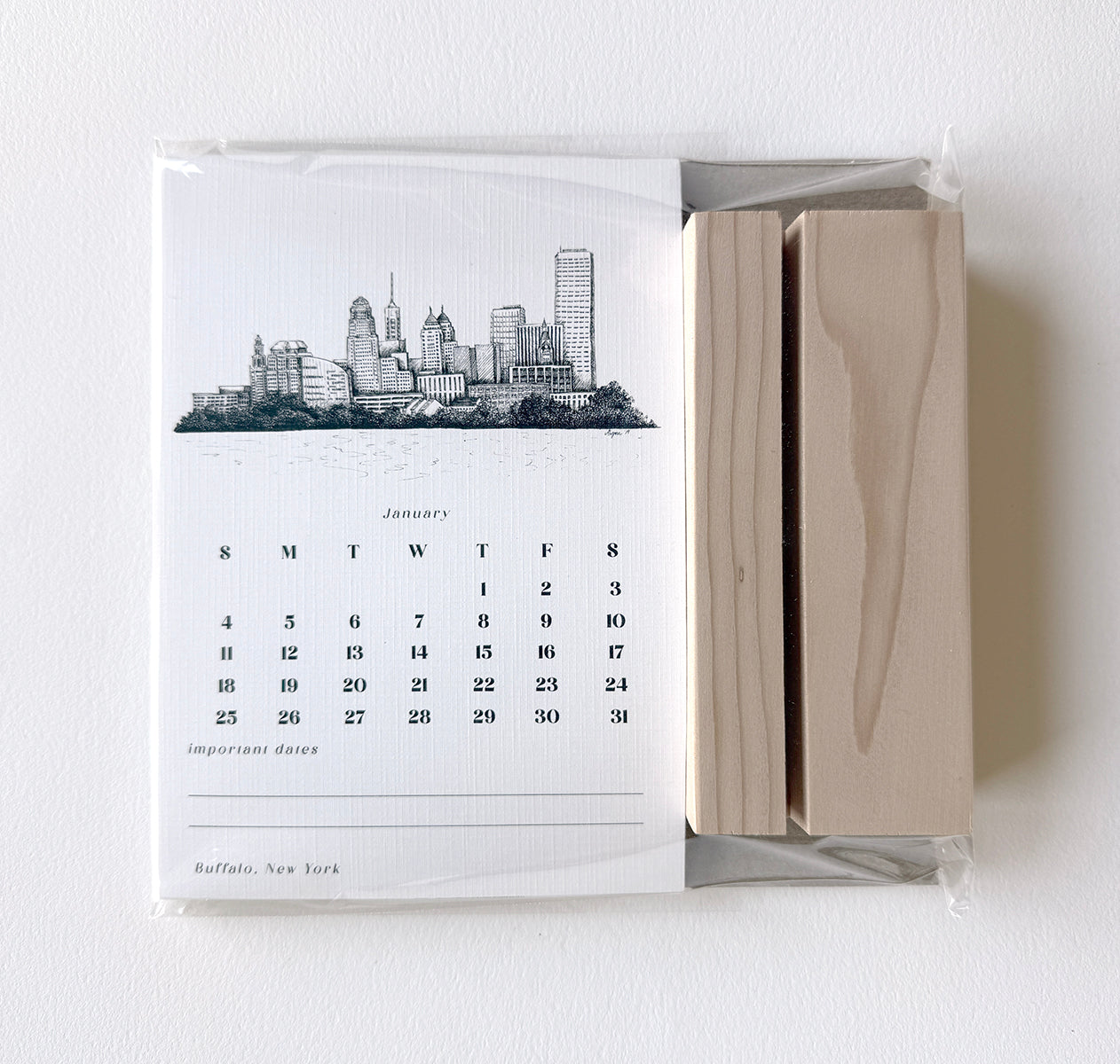2026 Buffalo Landmark Desk Calendar with Wood Block Holder