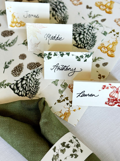 Autumn Harvest Place Cards- Double-sided Table Tents (Set of 12)