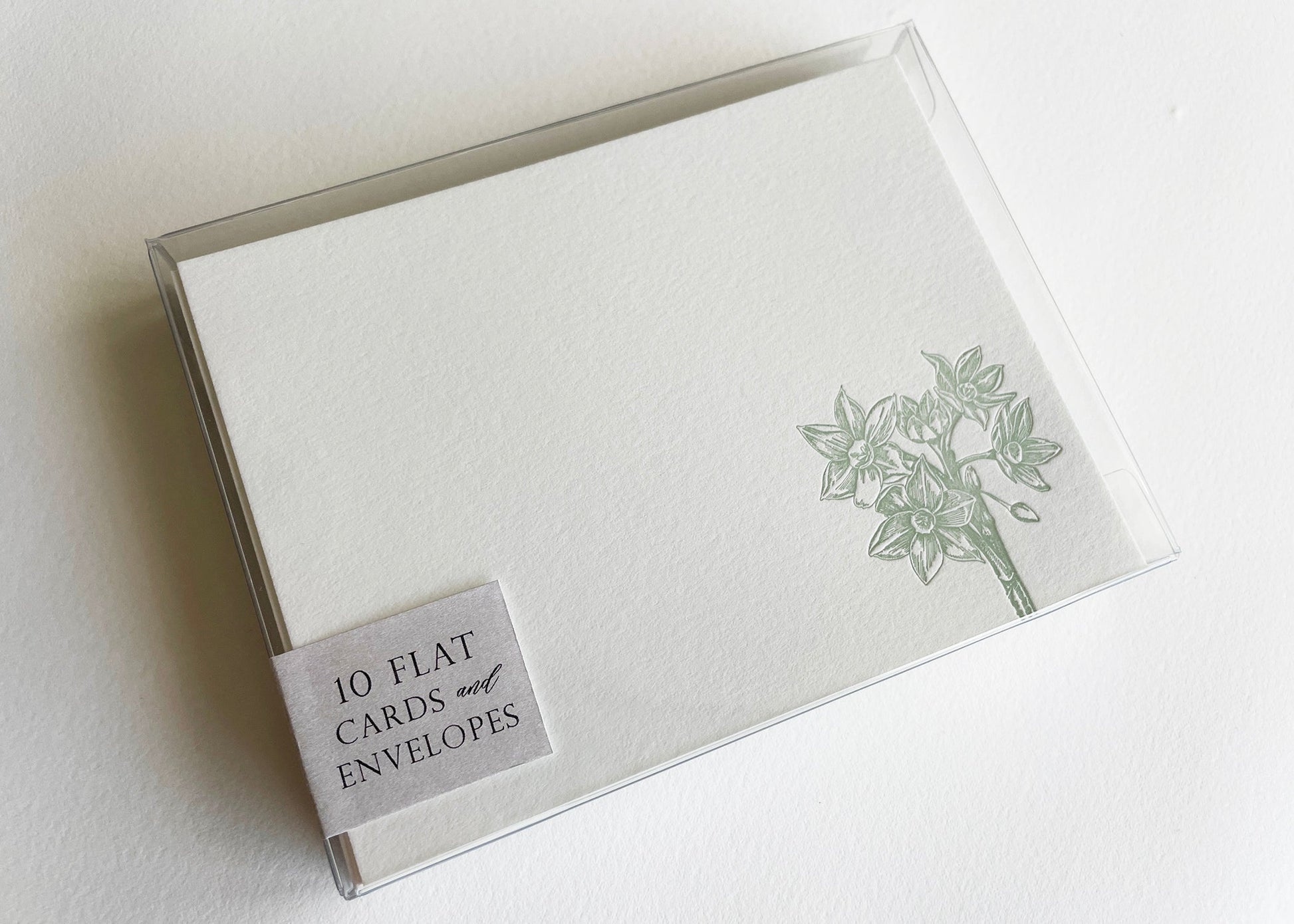 Letterpress flat note card with a green paperwhite by Rust Belt Love