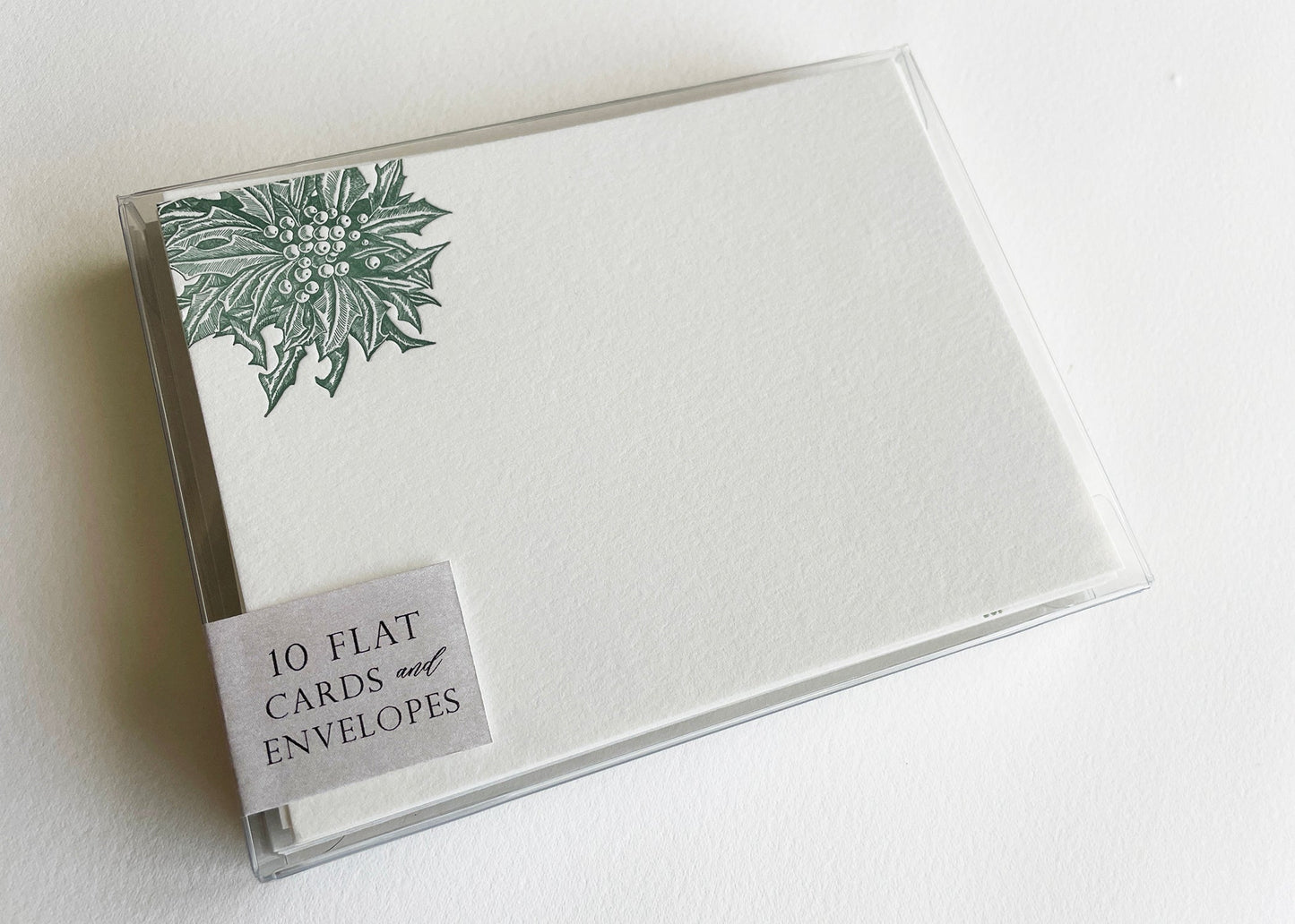 Letterpress flat note card with a green holly by Rust Belt Love