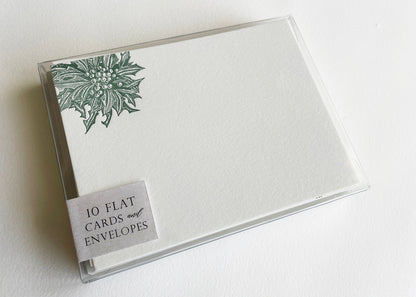 Letterpress flat note card with a green holly by Rust Belt Love