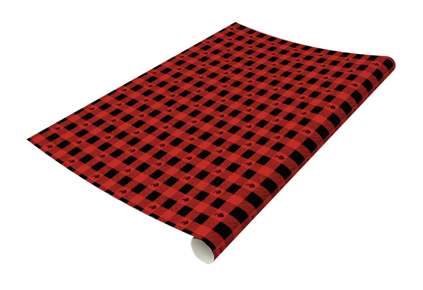 Roll of red and black buffalo plaid wrapping paper by Rust Belt Love