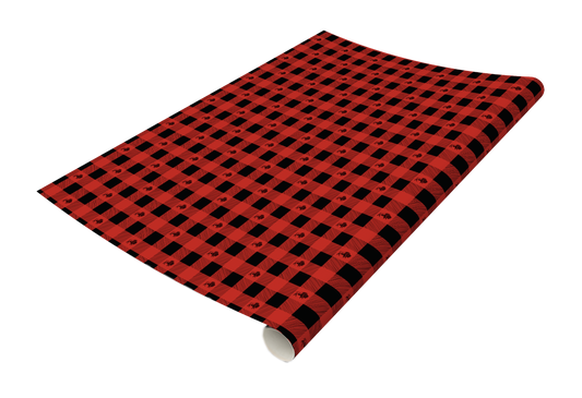 Roll of red and black buffalo plaid wrapping paper by Rust Belt Love