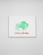 Letterpress and green foil buffalo greeting card that reads "Season's greetings" in red ink, by Rust Belt Love