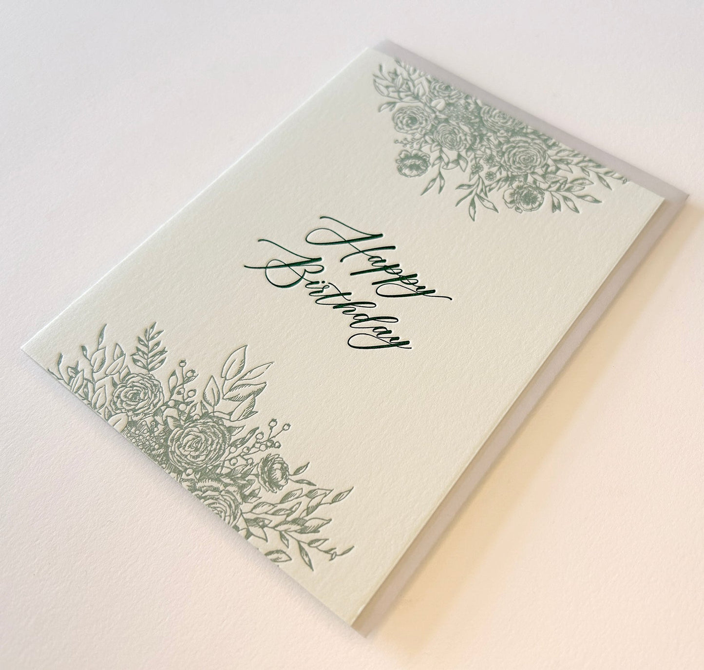 Letterpress birthday card with florals that says "Happy Birthday" by Rust Belt Love