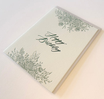 Letterpress birthday card with florals that says "Happy Birthday" by Rust Belt Love