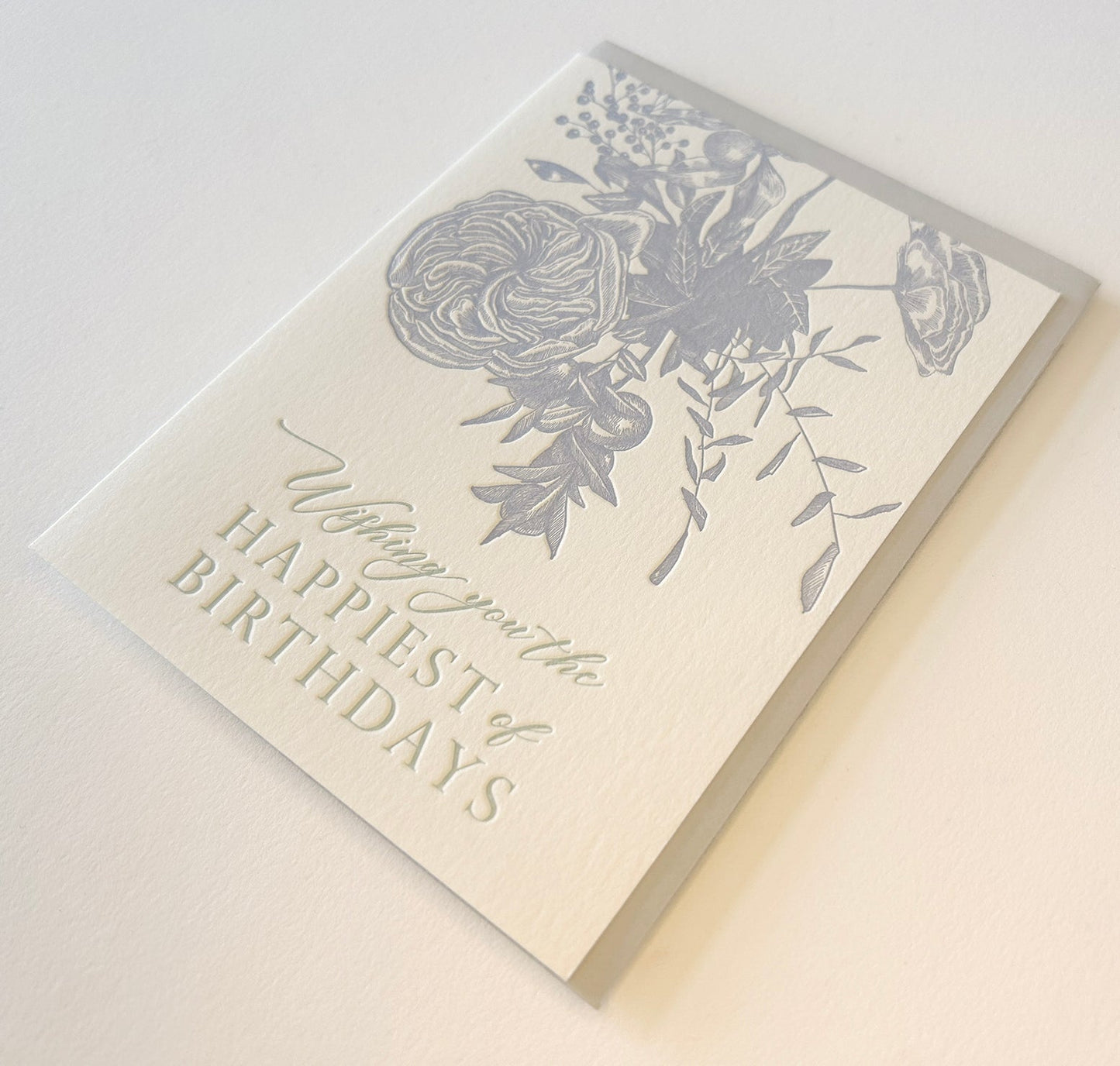 Letterpress birthday card with florals that says "Wishing you the happiest of birthdays" by Rust Belt Love