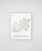 Letterpress card with florals that reads "May birth flowers hawthorn and lily of the valley" by Rust Belt Love