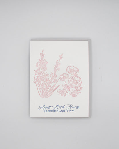Letterpress birthday card with florals that says "August Birth Flowers, Gladiolus and Poppy" by Rust Belt Love