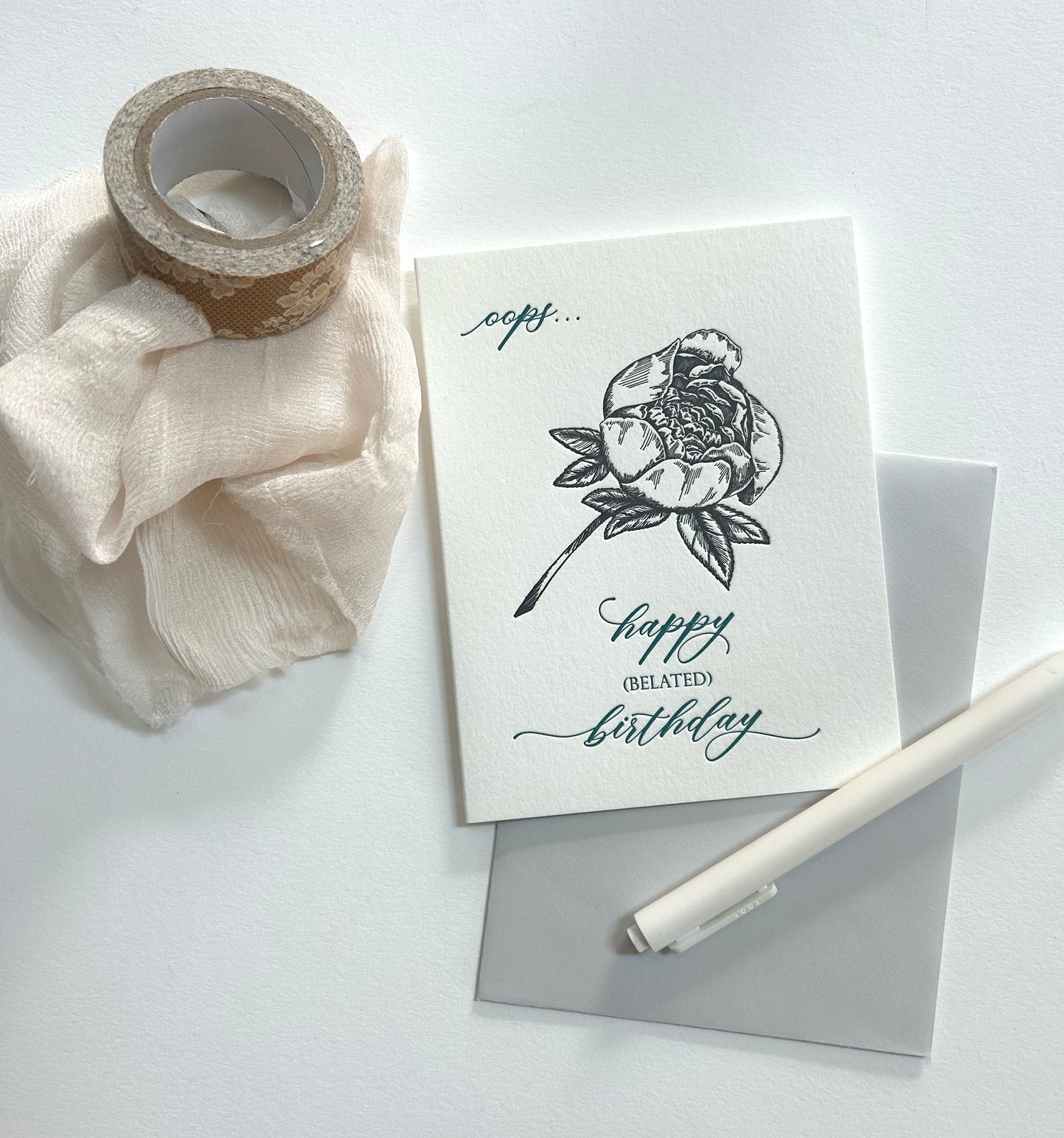 oops Happy (Belated) Birthday Letterpress Greeting Card