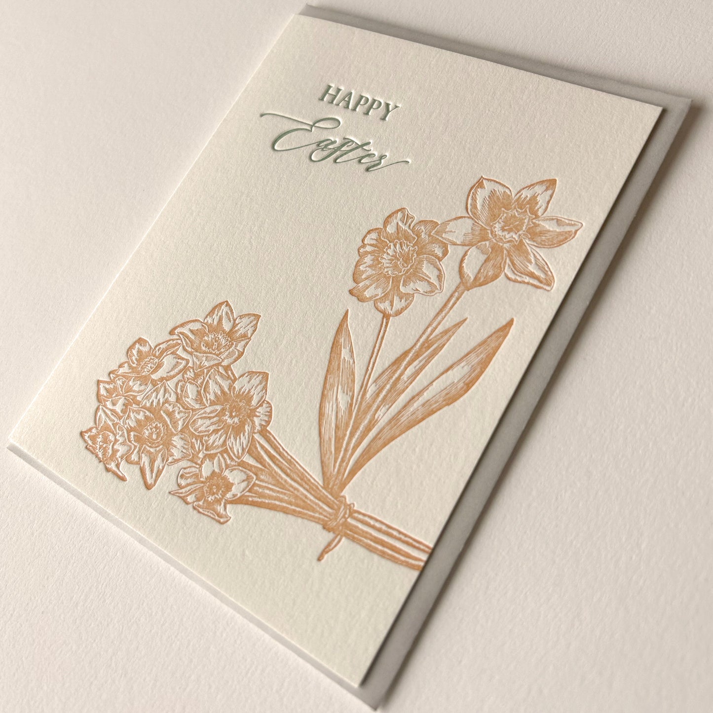 Letterpress Easter Card with a bouquet of flowers that says " Happy Easter" by Rust Belt Love