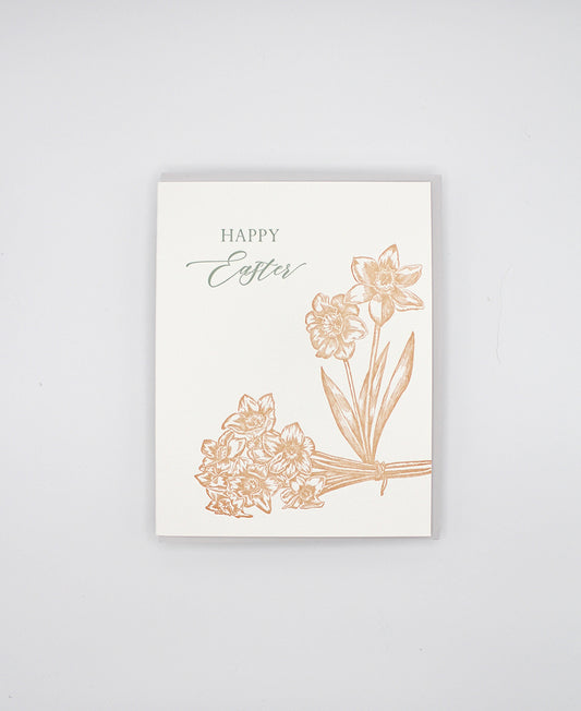 Letterpress Easter Card with a bouquet of flowers that says " Happy Easter" by Rust Belt Love