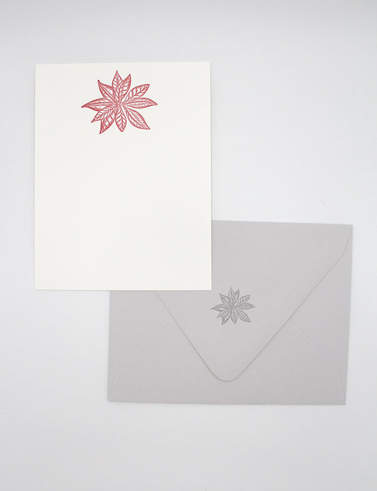 Letterpress flat note card with a red poinsettia by Rust Belt Love