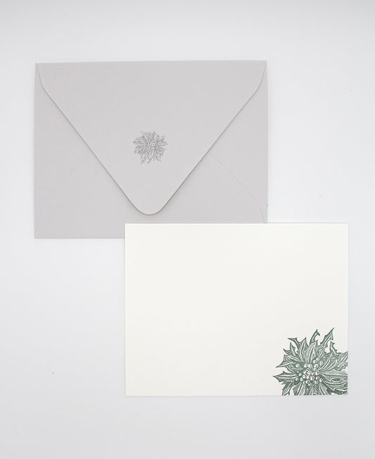 Letterpress flat note card with a green holly by Rust Belt Love