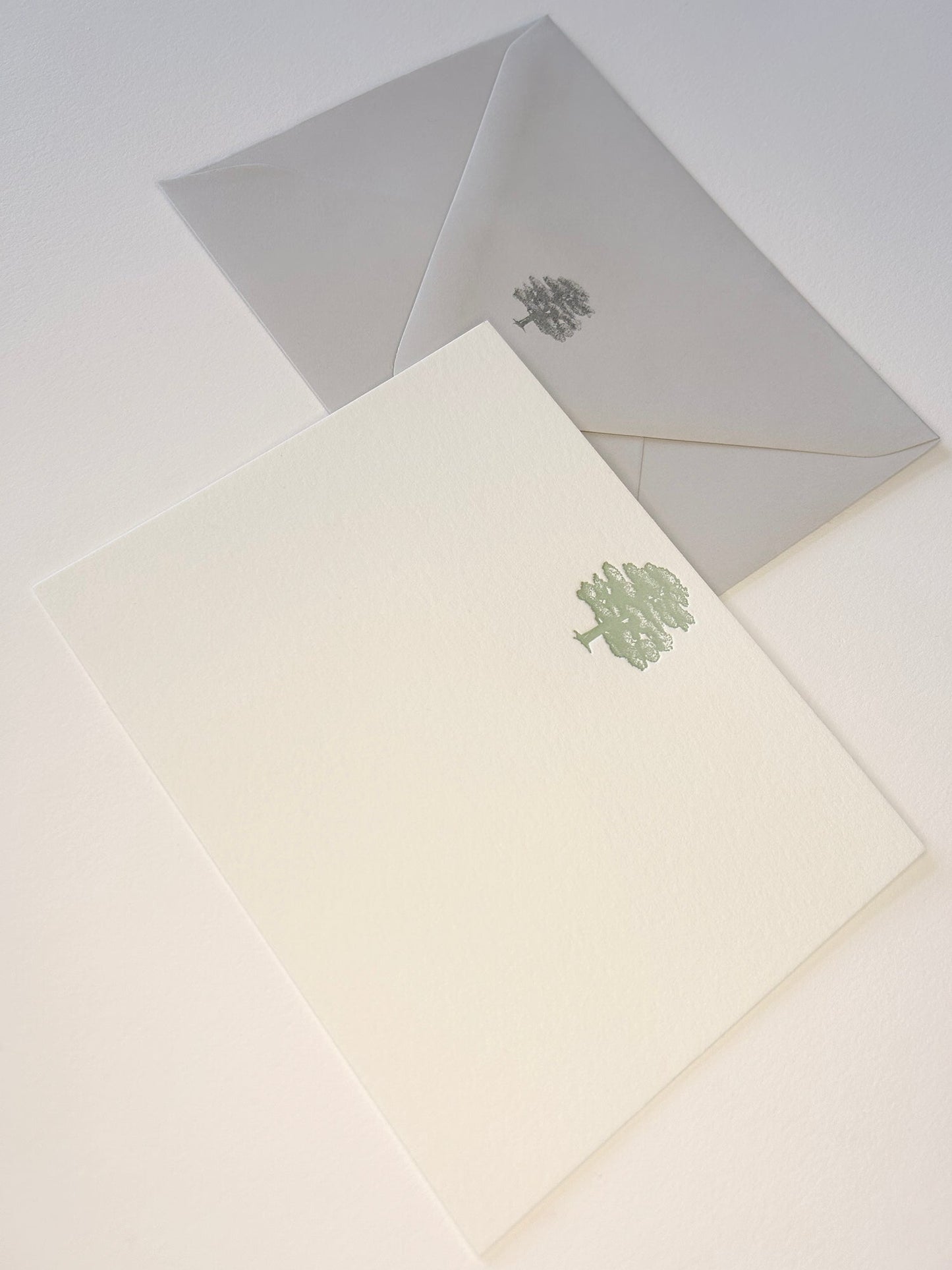 Letterpress flat note card with a green oak tree by Rust Belt Love