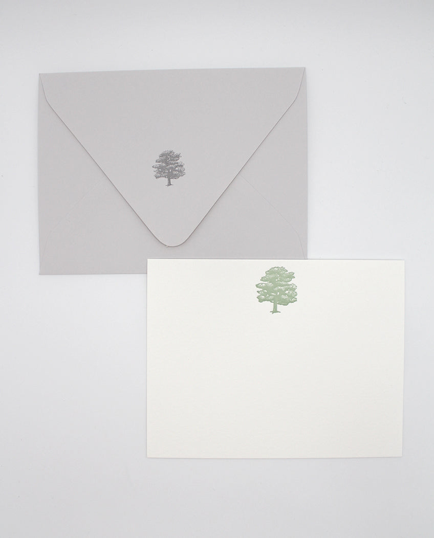 Letterpress flat note card with a green oak tree by Rust Belt Love