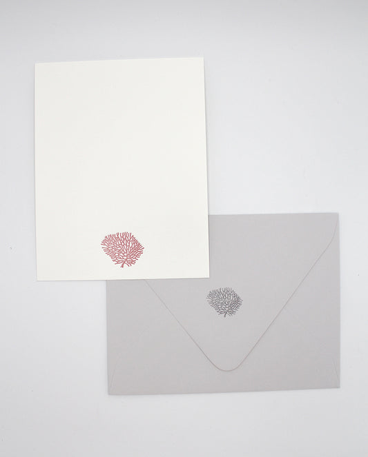 Letterpress flat note card with a red coral by Rust Belt Love