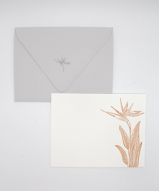 Letterpress flat note card with an orange bird of paradise by Rust Belt Love