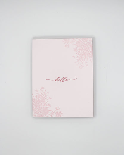 Letterpress friendship card with florals that says "Hello" by Rust Belt Love