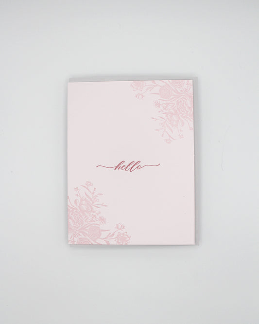 Letterpress friendship card with florals that says "Hello" by Rust Belt Love