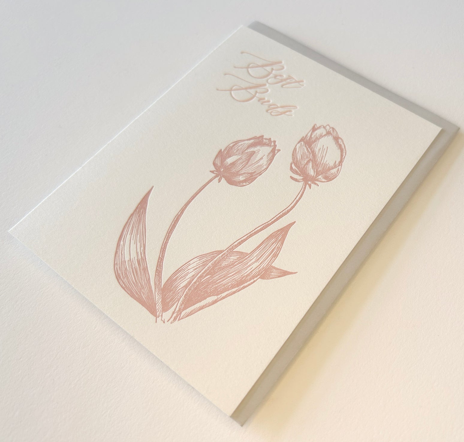 Letterpress friendship card with tulips that says "Best Buds" by Rust Belt Love