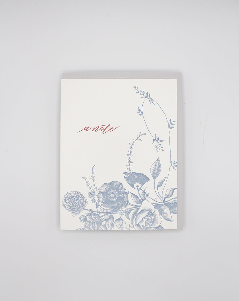 Letterpress card with florals that says " A Note" by Rust Belt Love