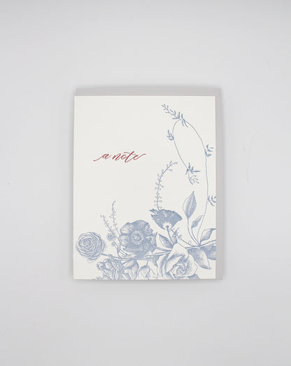 Letterpress card with florals that says " A Note" by Rust Belt Love