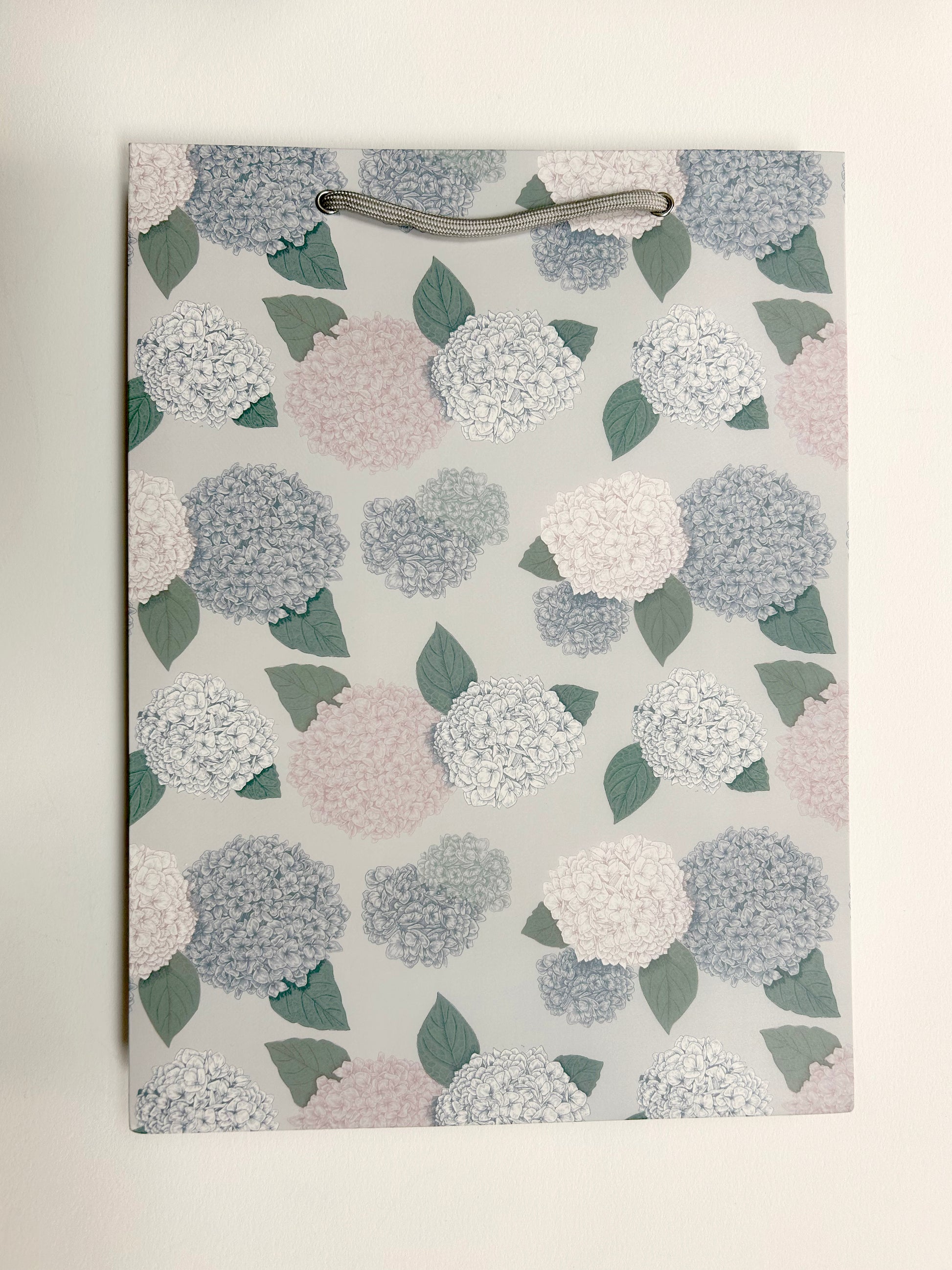 Flaylay photo of gift bag printed with hydrangea pattern by Rust Belt Love