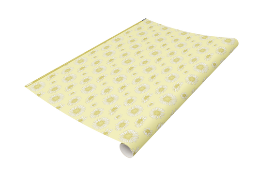 Roll of yellow tiny daisy printed wrapping paper by Rust Belt Love