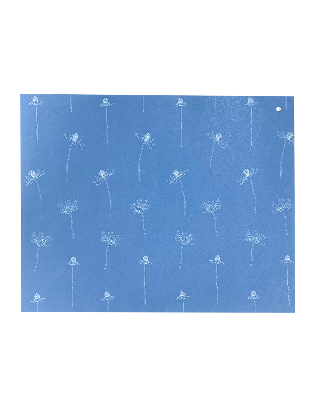 Sample sheet of blue floral linear pattern wrapping paper by Rust Belt Love