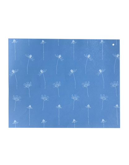 Sample sheet of blue floral linear pattern wrapping paper by Rust Belt Love