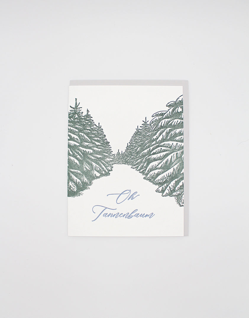 Letterpress holiday card with trees that reads "Oh Tannenbaum" by Rust Belt Love