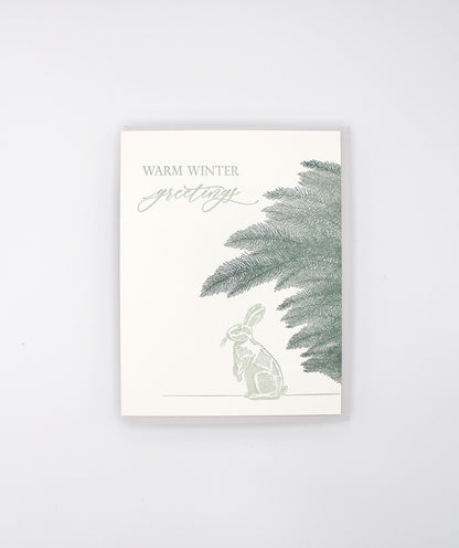 Letterpress holiday card with bunny that says "Warm Winter Greetings" by Rust Belt Love