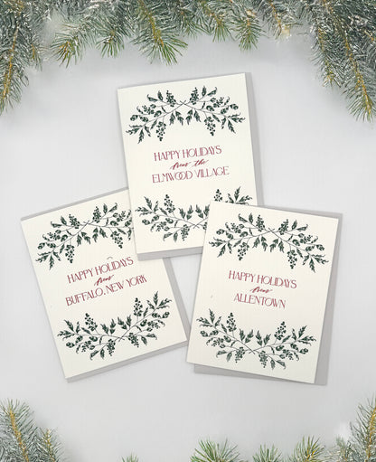 CUSTOM Happy Holidays from <Your City> Letterpress Greeting Cards