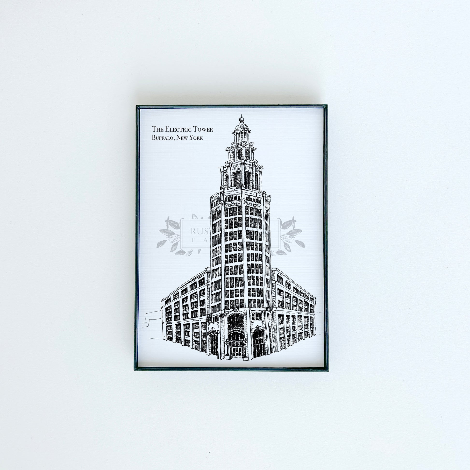 The Electric Tower illustration in black ink on white paper by Rust Belt Love