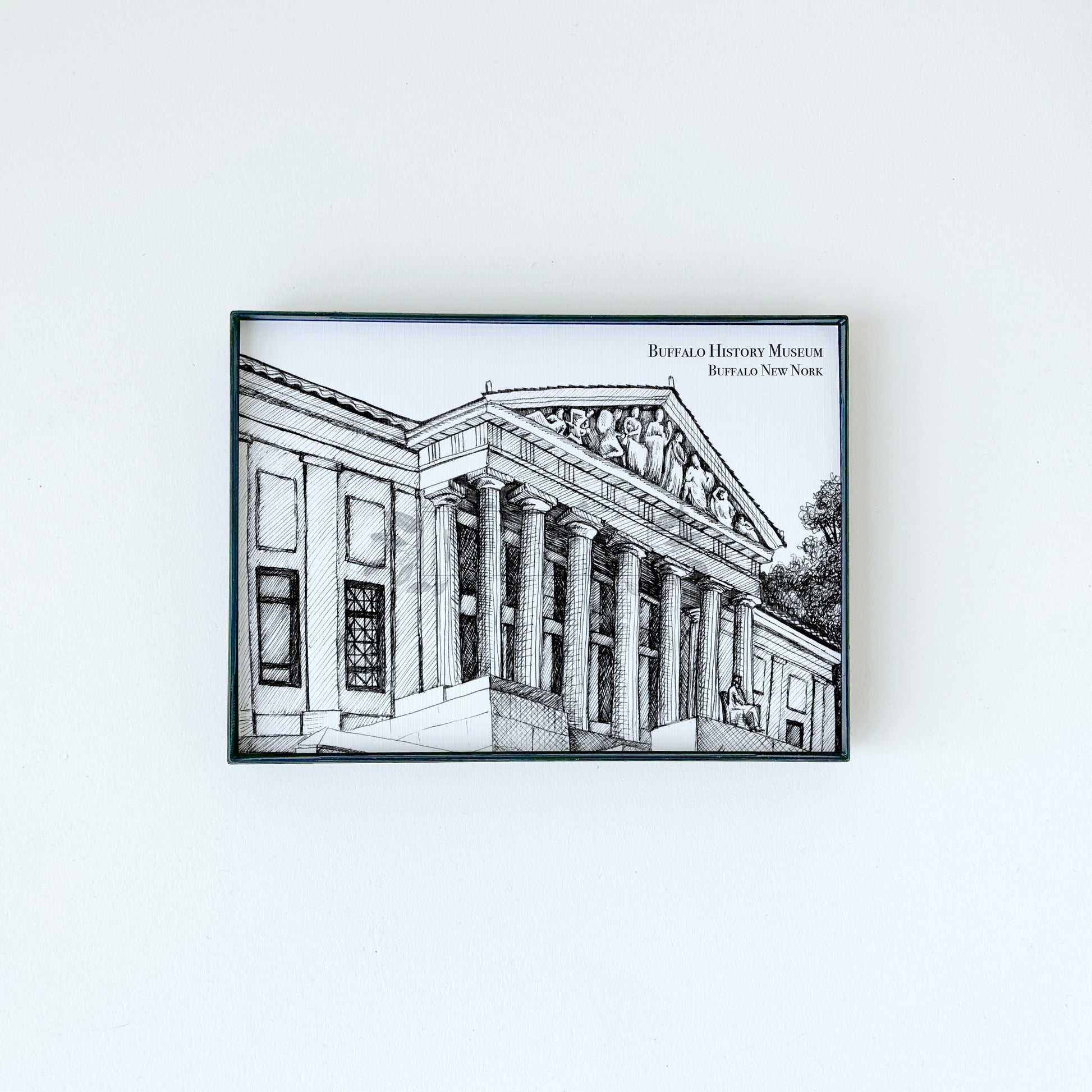 Buffalo History Museum illustration in black ink on white paper by Rust Belt Love