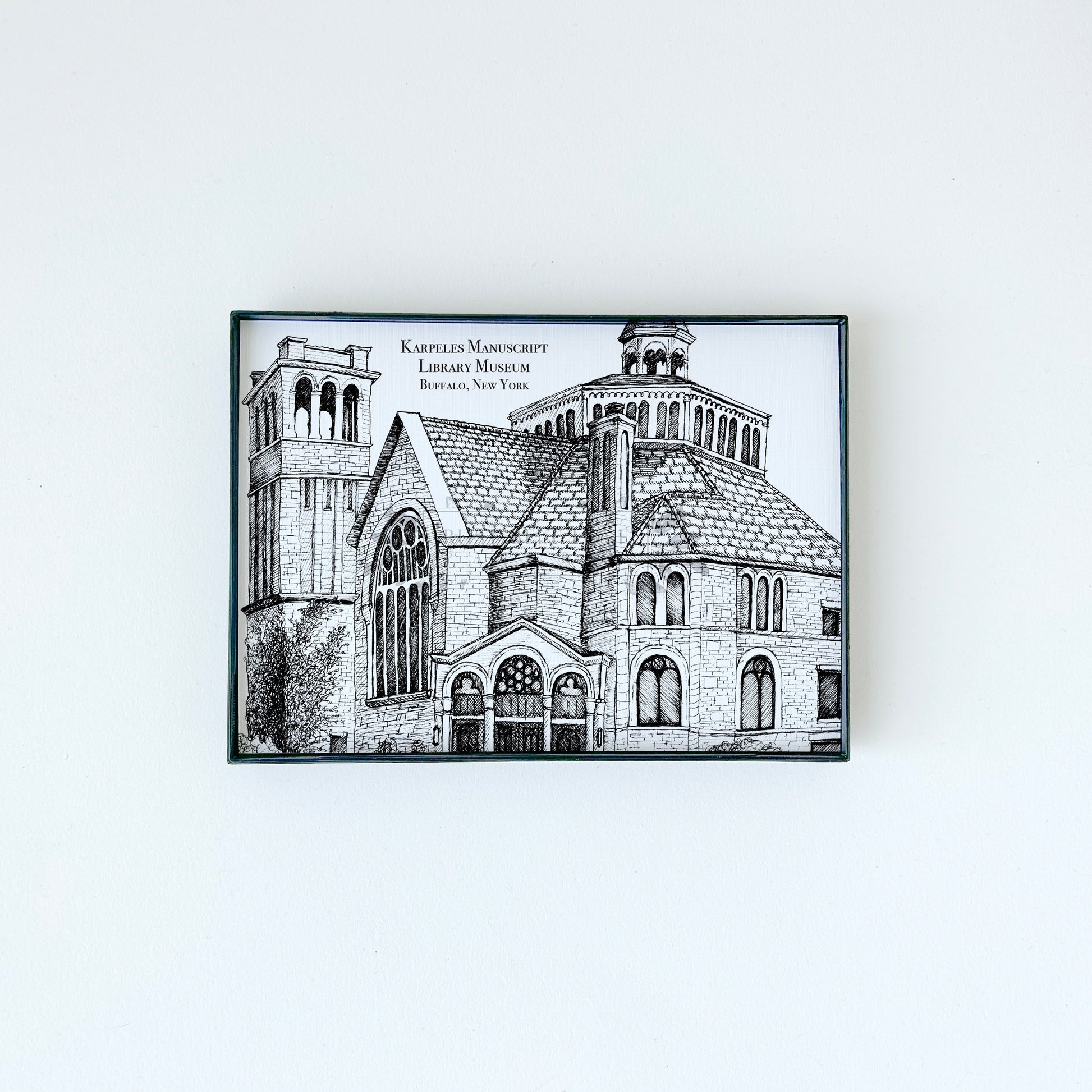 Karpeles Manuscript Library Museum illustration in black ink on white paper by Rust Belt Love