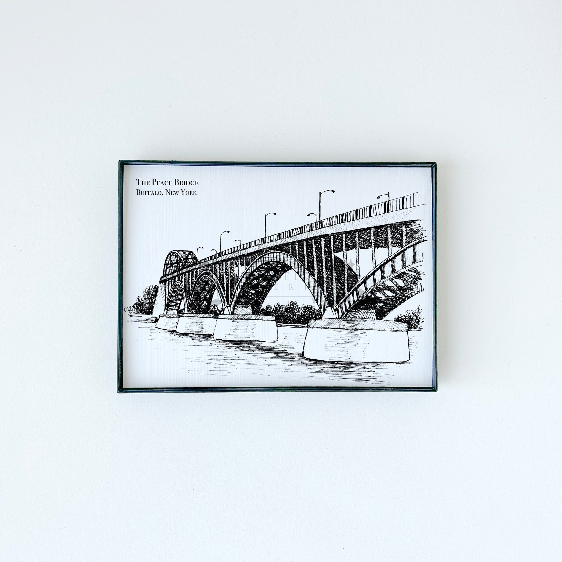 The Peace Bridge illustration in black ink on white paper by Rust Belt Love