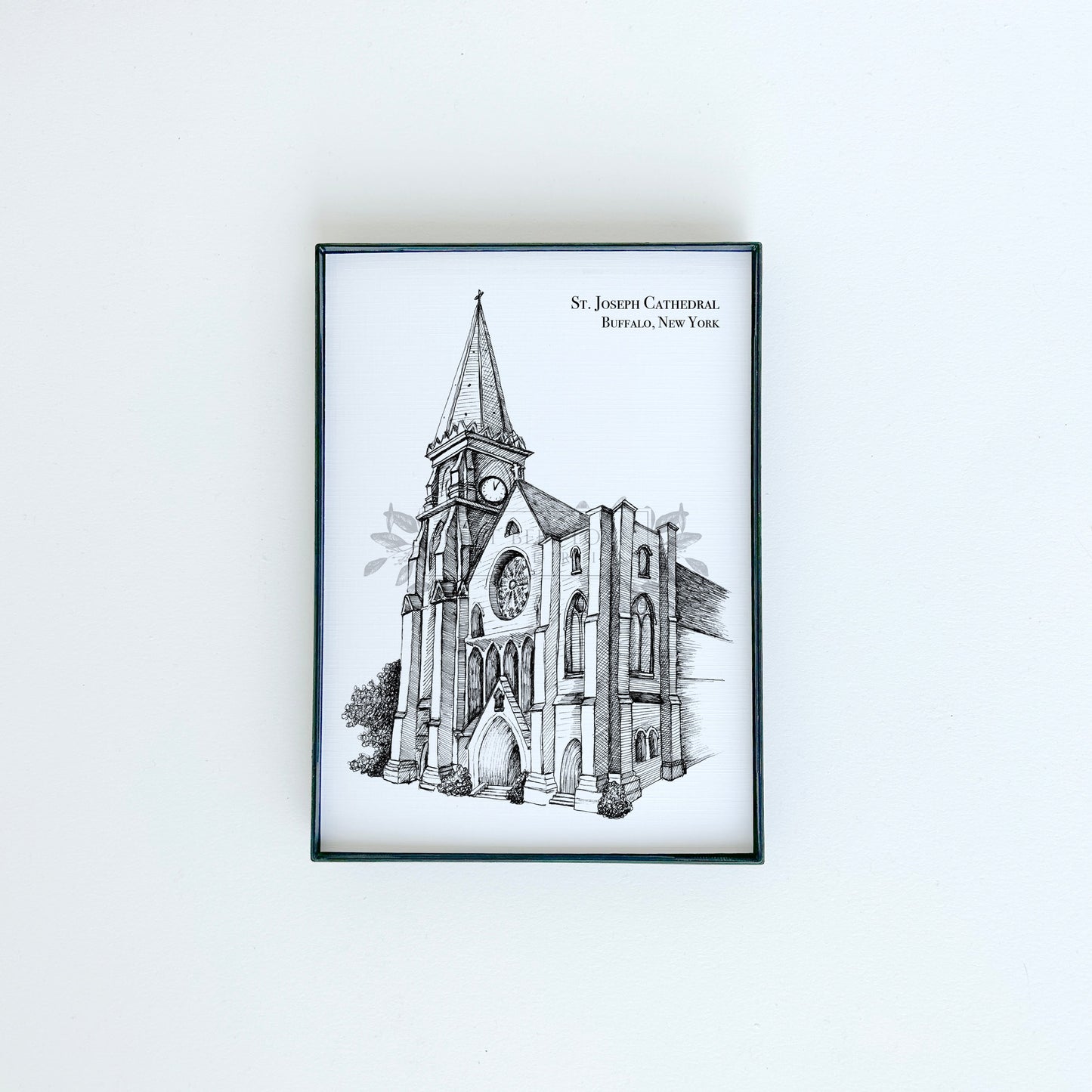 St. Joseph's Cathedral illustration in black ink on white paper by Rust Belt Love