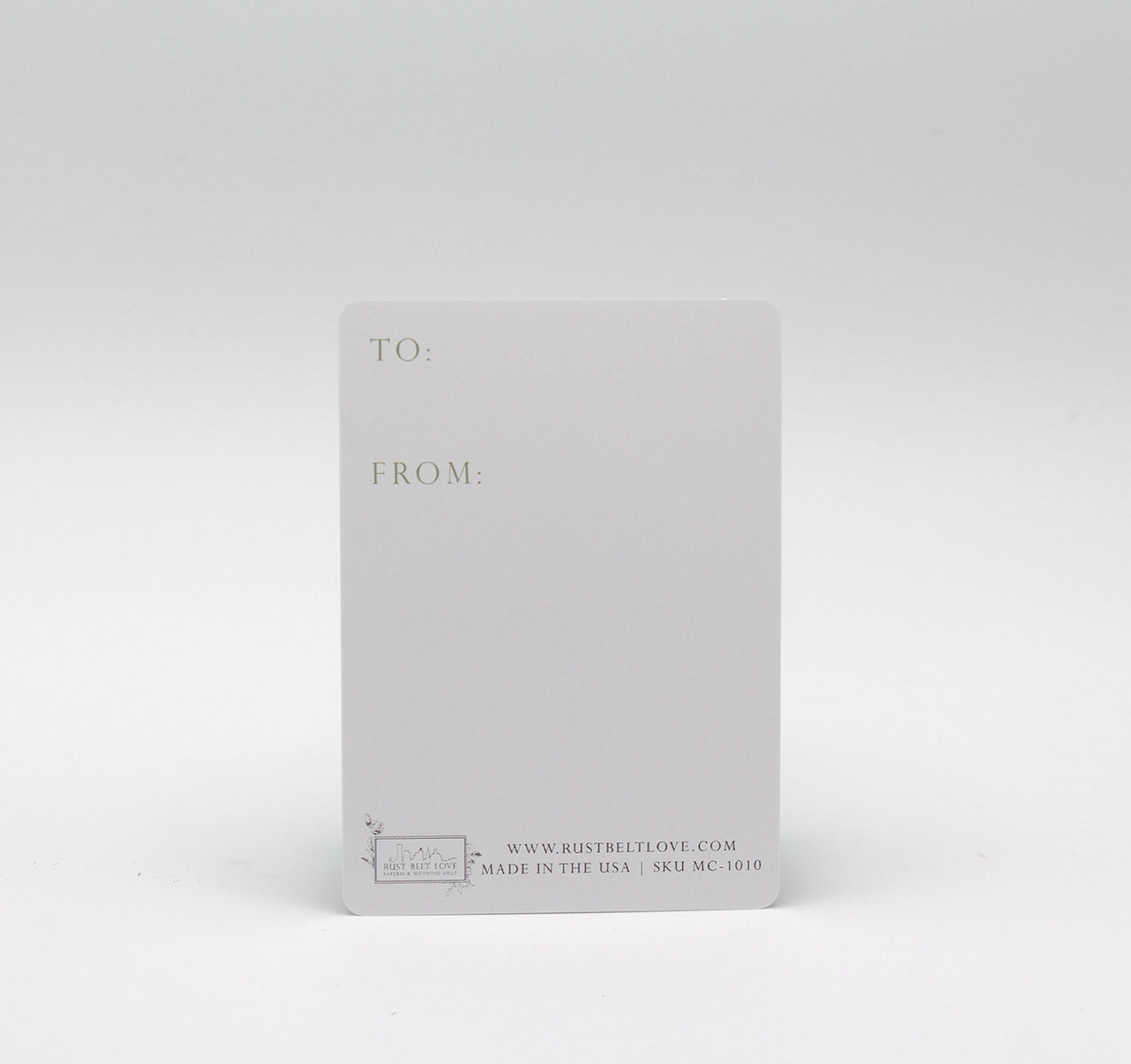 Back of minicard that reads "To" and "From" by Rust Belt Love