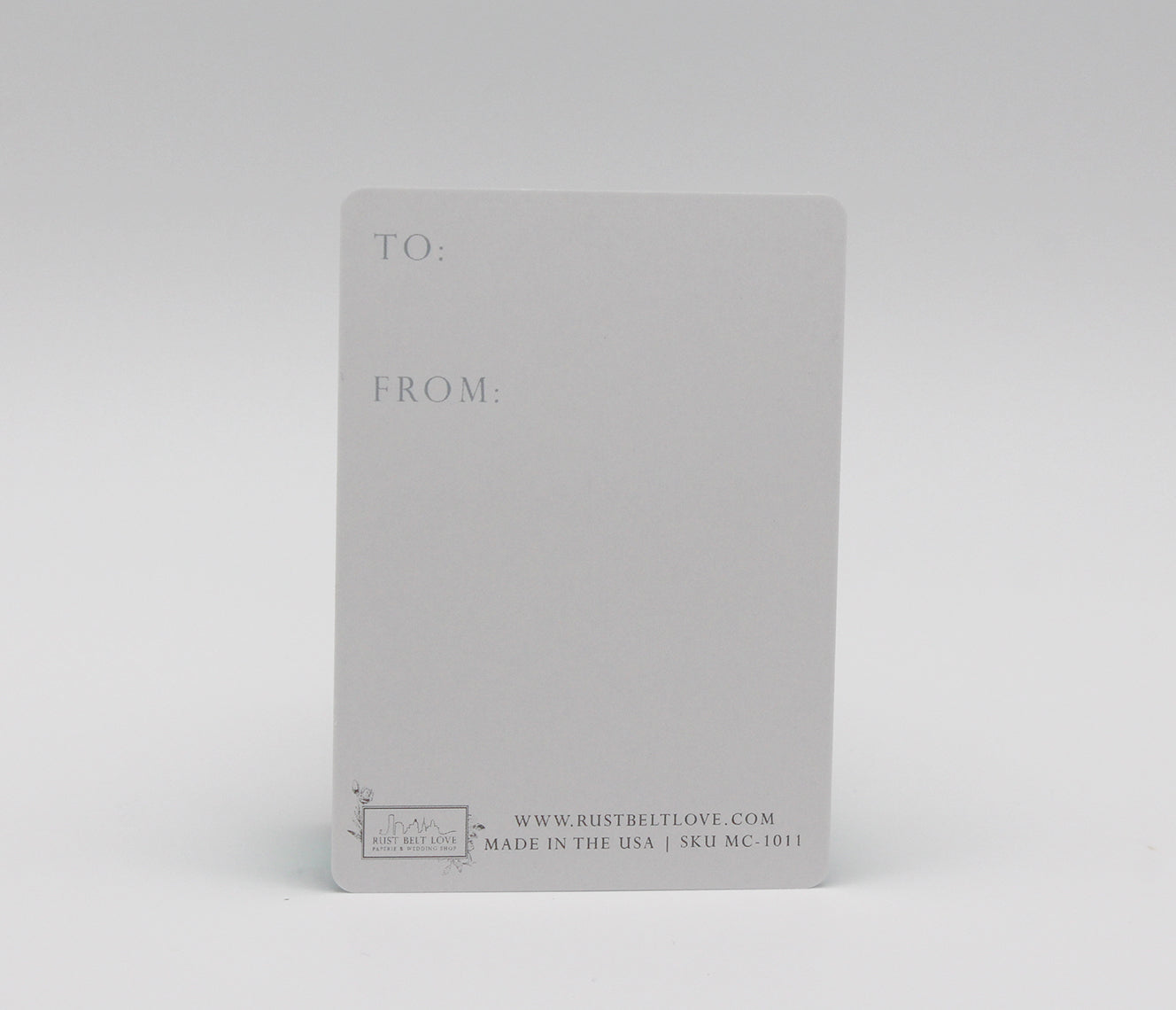 Back of minicard that reads "To" and "From" by Rust Belt Love