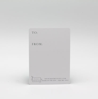 Back of minicard by Rust Belt Love that reads "To" and "From"