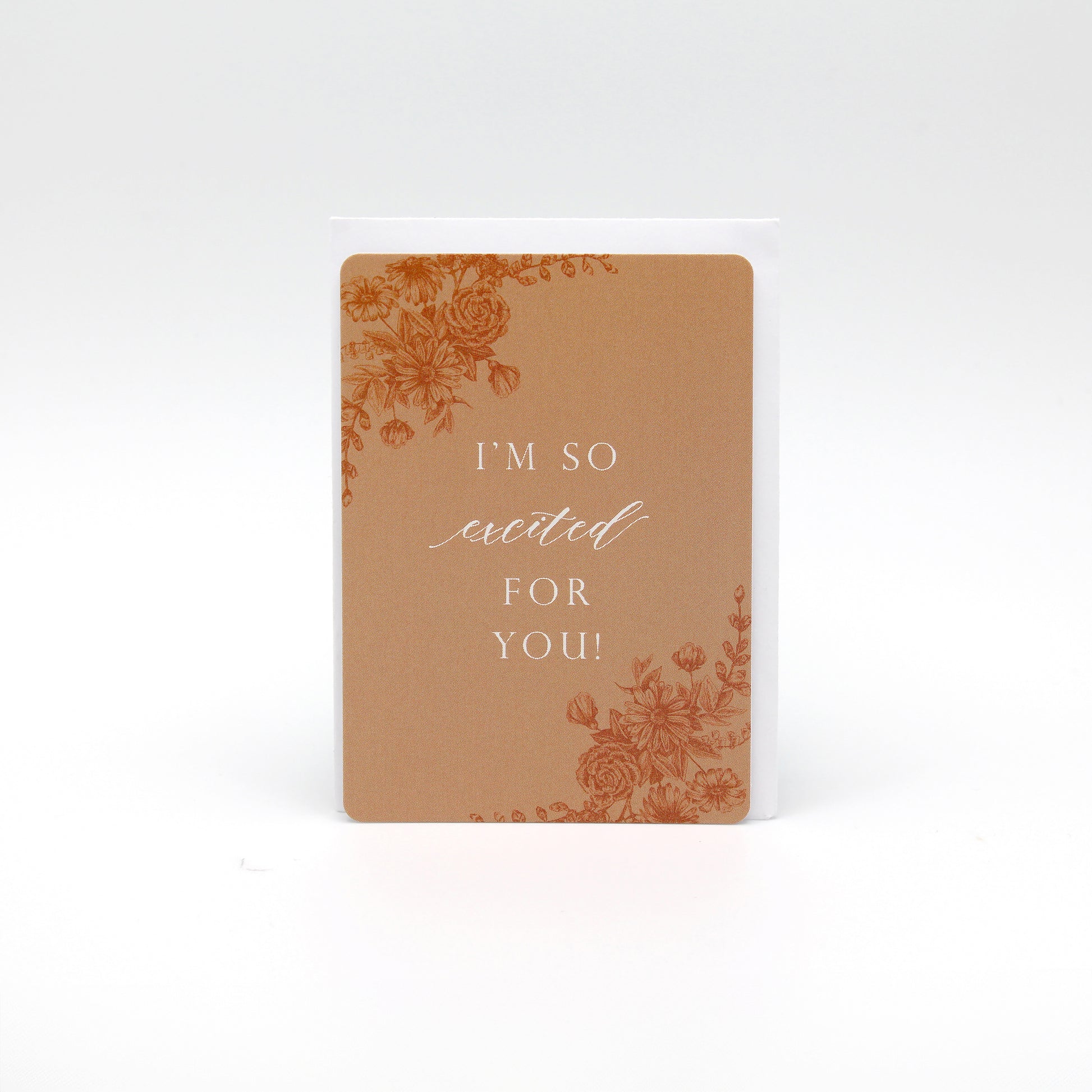Orange floral minicard that reads "I'm so excited for you!" from Rust Belt Love