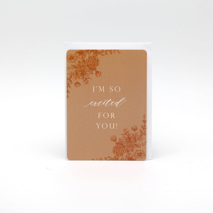 Orange floral minicard that reads "I'm so excited for you!" from Rust Belt Love