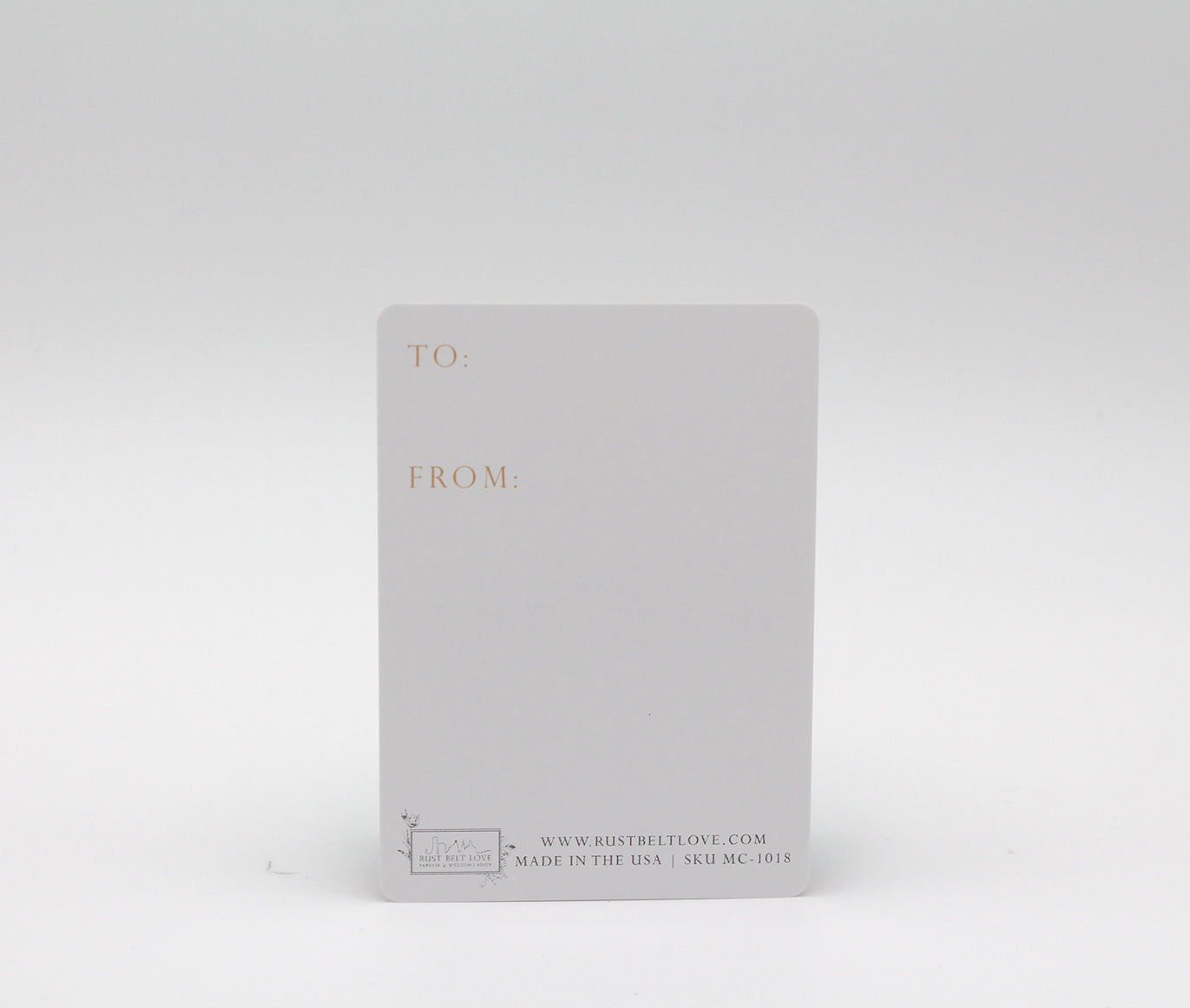 Back of minicard by Rust Belt Love that reads "To" and "From"