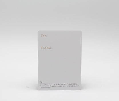 Back of minicard by Rust Belt Love that reads "To" and "From"