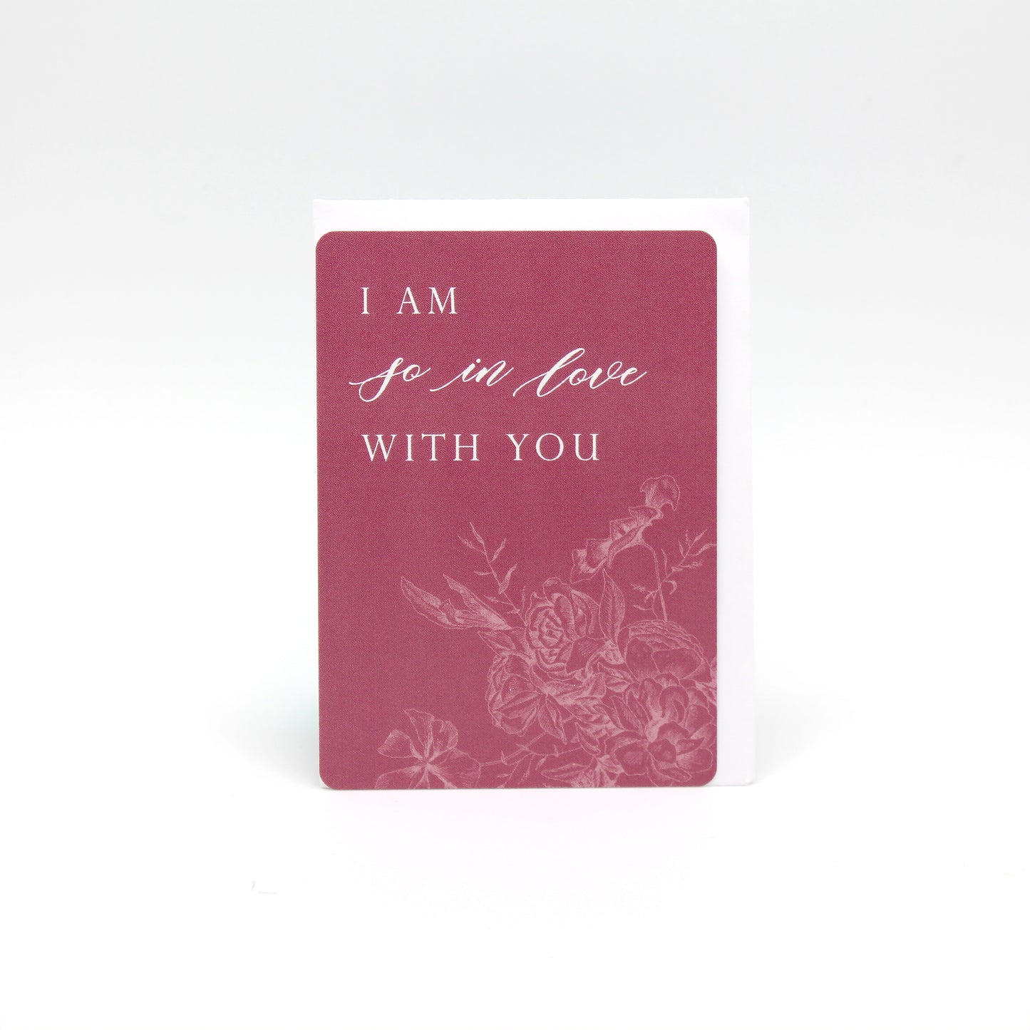 Dark pink floral minicard that reads "I am so in love with you" from Rust Belt Love
