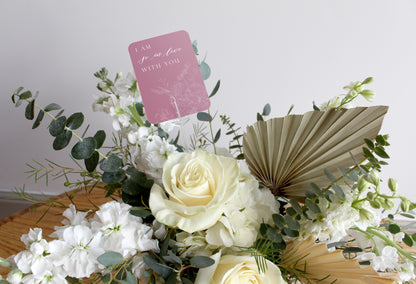 Pink minicard with florals that reads " I am so in love with you", in a bouquet of flowers, by Rust Belt Love