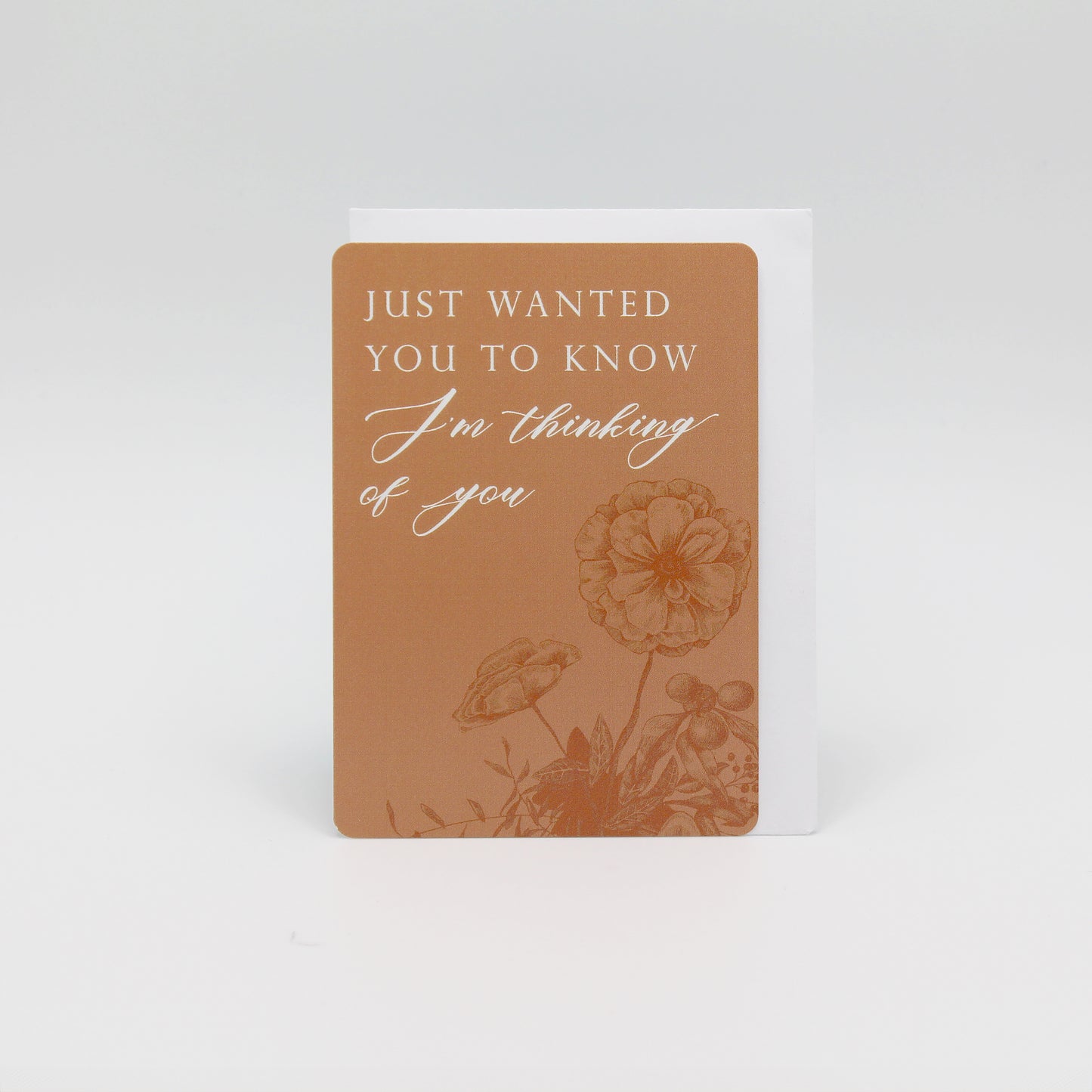 Orange floral minicard that reads "Just wanted you to know I'm thinking of you" from Rust Belt Love